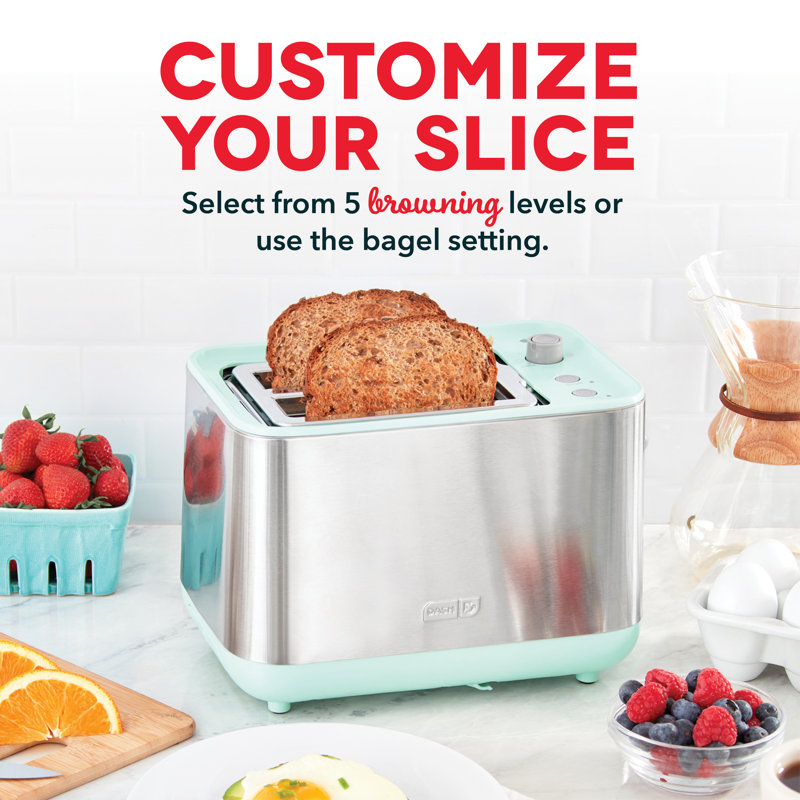 Polished Stainless Steel 2-Slice Toaster with Wide Slot
