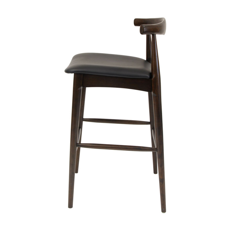 Tabouret d'intérieur en bois d'hévéa avec finition noyer et siège en vinyle noir