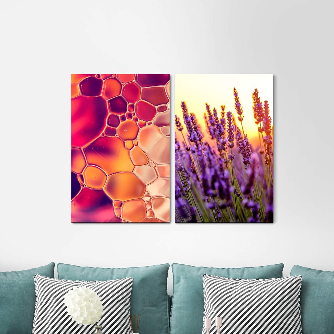 2-tlg. Leinwandbilder-Set - Fotografie „Summer Lavender Field Sunshine Colourful Warmth”