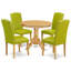 Cet ensemble de salle à manger 5 pièces comprend une table de salle à manger ronde avec piédestal et 4 chaises Parson revêtues de similicuir vert automne-638415233-588374903-638415246