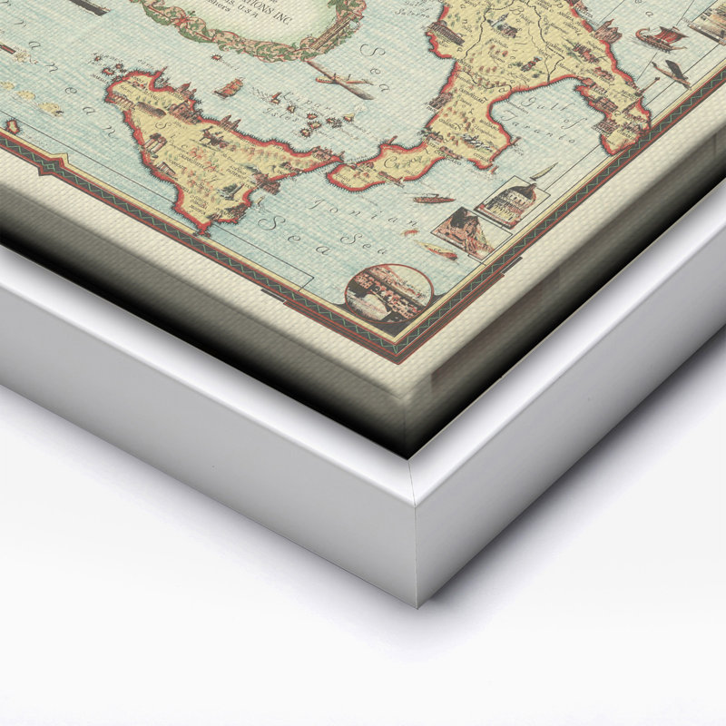 Carte illustrée de l'Italie, H 08 po x l 10 po, Canevas, Encadrement blanc