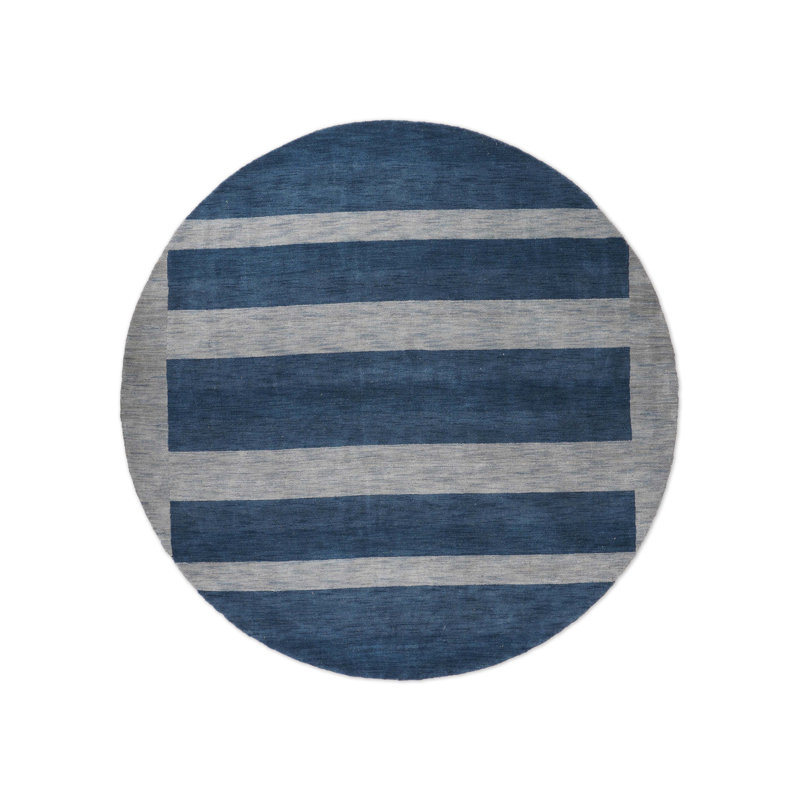 Kenshawn HAND KNOTTED LOOM WOOL ECO-FRIENDLY AREA RUGS - Round | Blue Light Blue Color, Contemporary Modern Design, High Pile Handmade Anti Skid