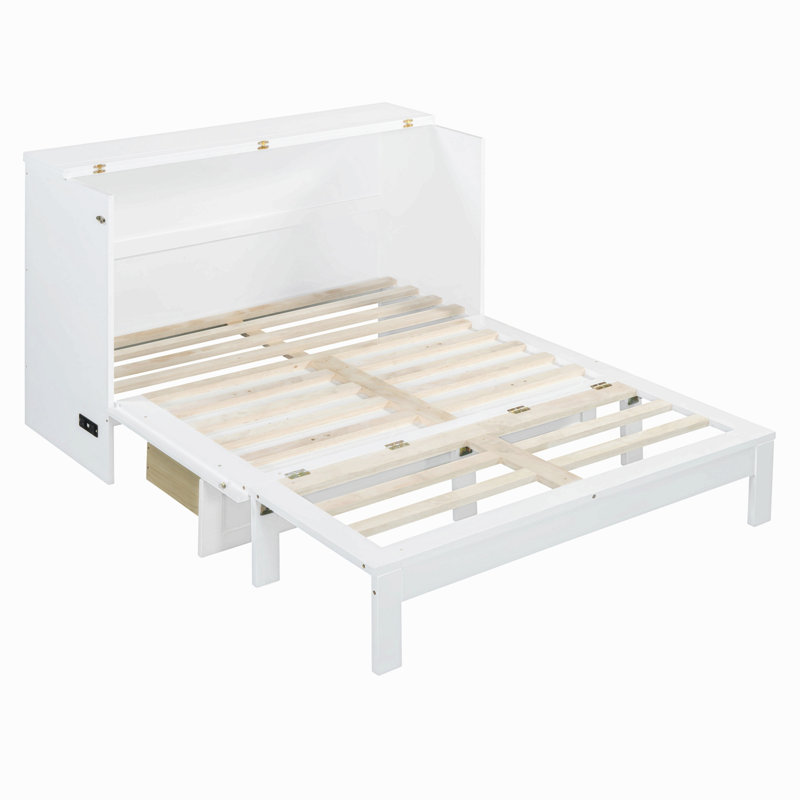 Lit escamotable avec grands tiroirs Murphy, Lit double, Blanc