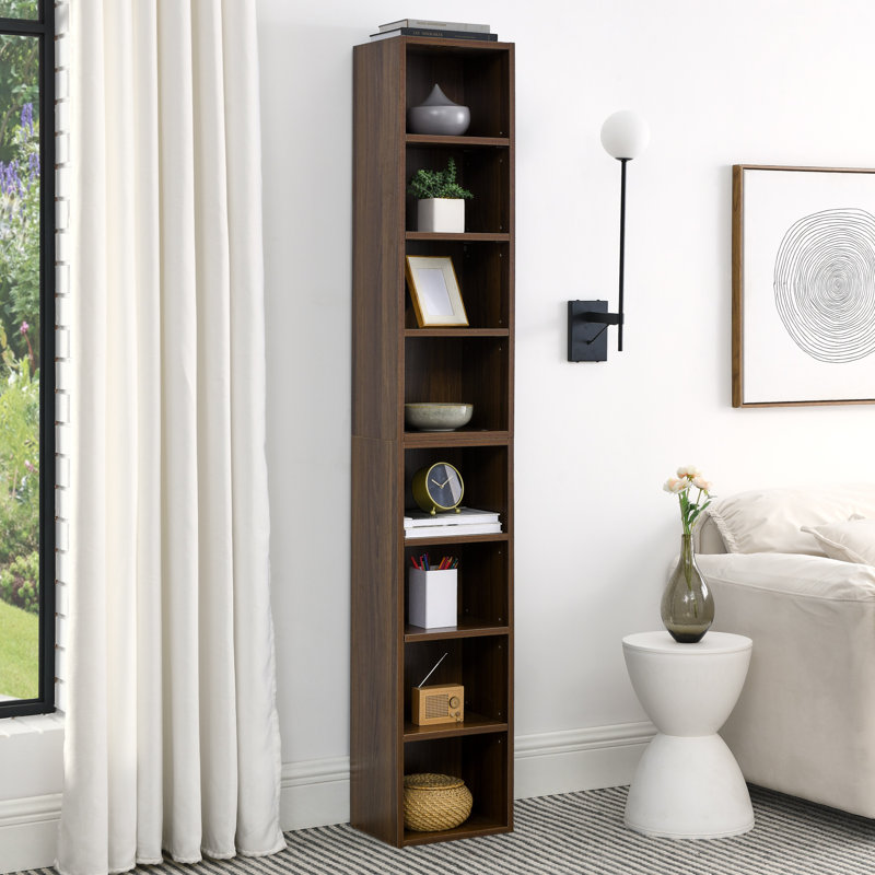 Étagère de rangement multimédia à 8 niveaux, armoire de rangement compacte CD DVD avec tablettes réglables, bibliothèque haute étroite pour le bureau à domicile, bibliothèque multifonctionnelle à deux étages