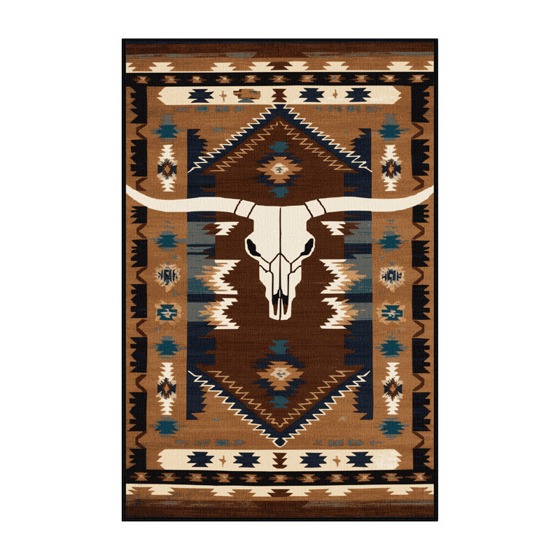  Tapis lavable Longhorn Cow Southwestern, Rectangle 4pi x 6 pi