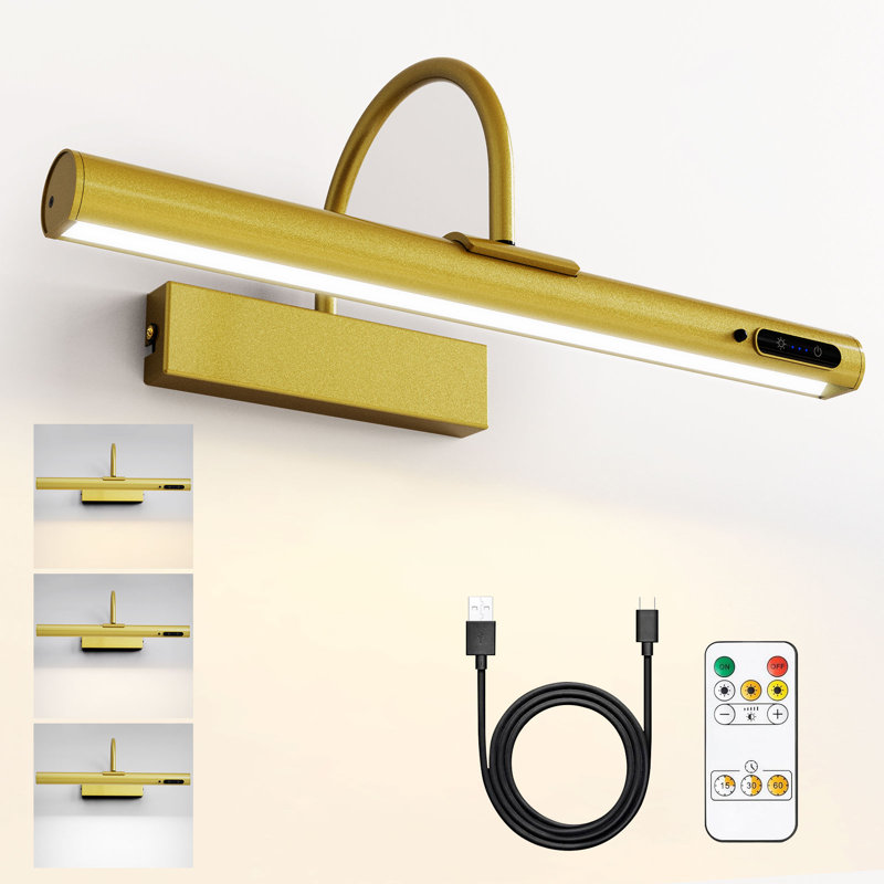 Wireless Picture Light, Rechargeable Battery Wall Lamp With Remote, Gold