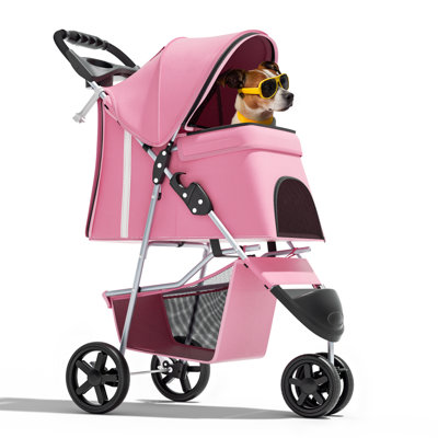 Poussette pliable pour chien et chat avec panier de rangement à auvent réglable et porte-gobelet pour petits et moyens animaux de compagnie