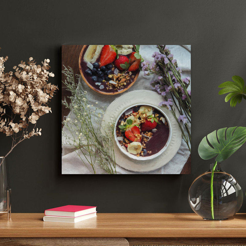 Assortiment de fruits dans un bol en céramique blanche - 1 pièce, impression d'art graphique rectangulaire sur toile tendue