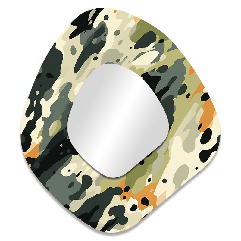 Vert et noir camouflage chic - miroir de forme unique camouflage unique, grand miroir mural asymétrique vert, impression d'art en métal