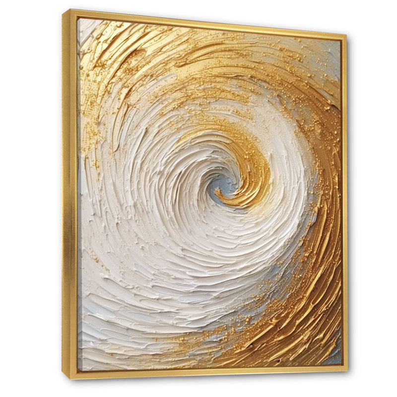 Or crème infinie tourbillons IV - spirales abstraites, art mural salon, Cadre flottant doré, 20" H x 12" W
