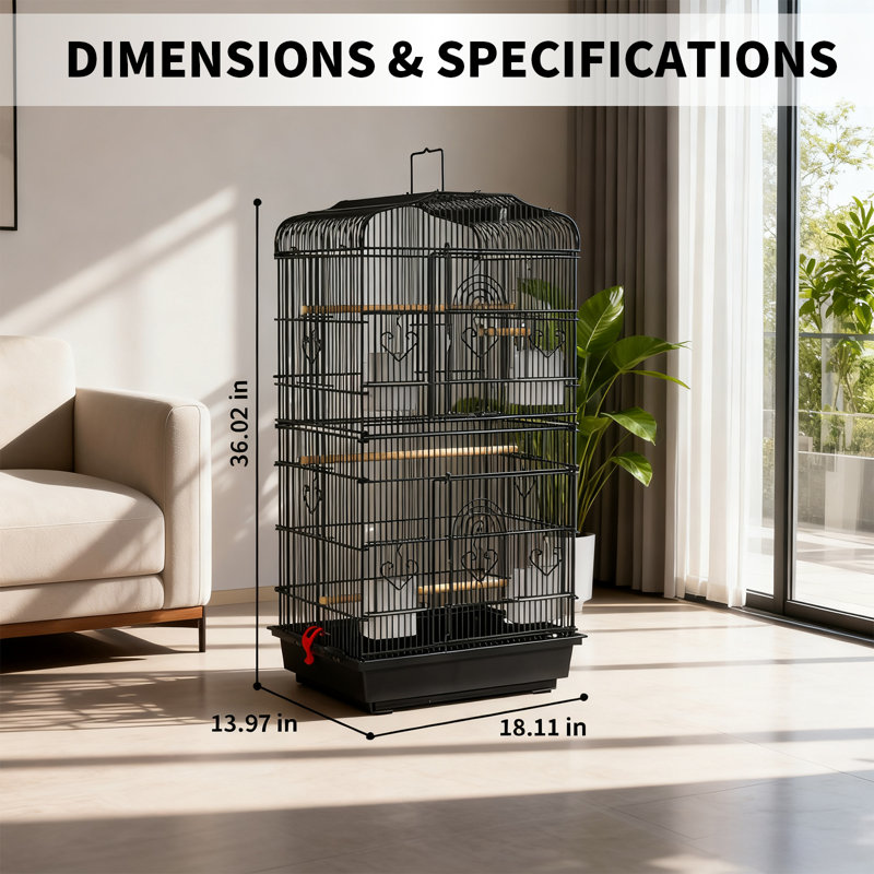 Grande cage à oiseaux en métal, cage à perroquet à plusieurs niveaux avec ensemble d'accessoires complet pour perruches et perruches