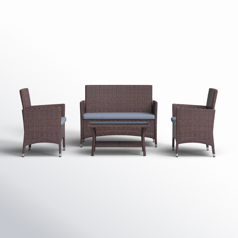 Albria Premium All-Weather Wicker 4 - Person Patio Conversation Set with Cushions, Brown