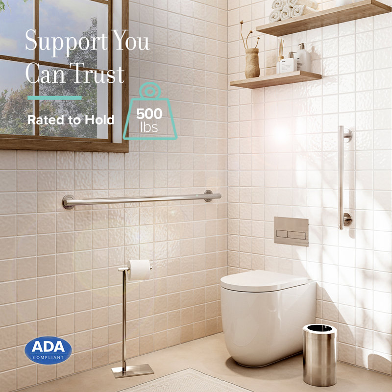 Latitude II Stainless Steel Wall Mount Grab Bar | ADA Compliant Safety Bar For Bathroom, Satin Nickel, 30"