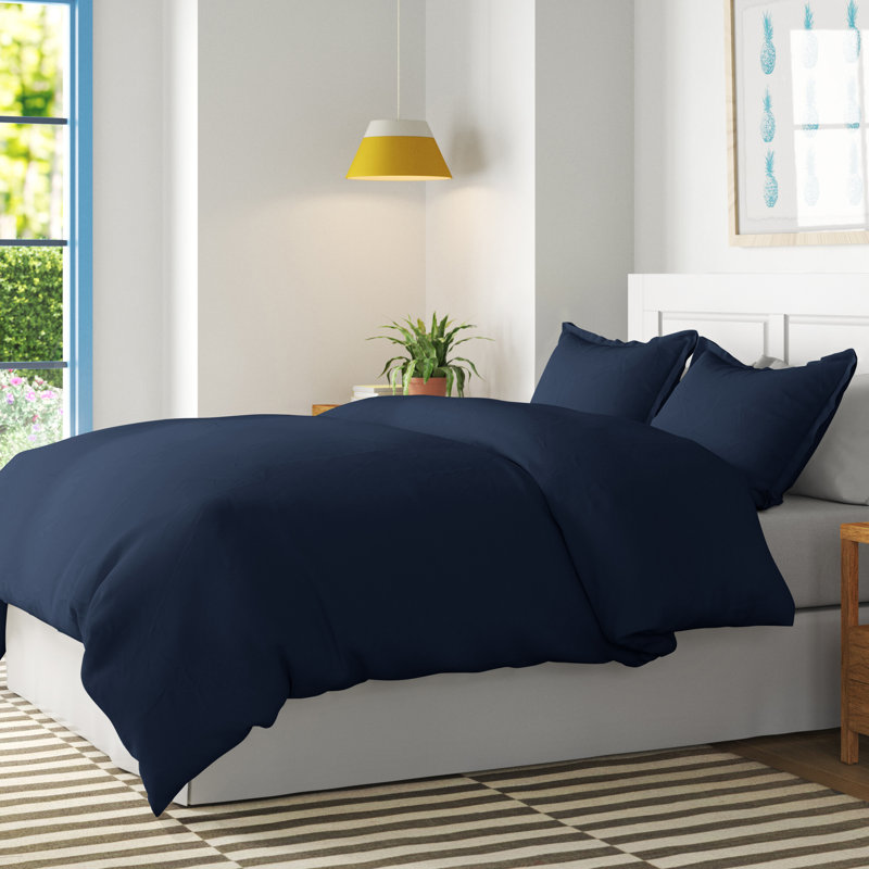 Wayfair Basics® Modern Microfiber Duvet Cover Set, Indigo, Full/Queen Duvet Cover + 2 Full Shams