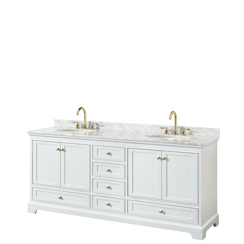 Ensemble de meuble-lavabo double 80 "Deborah, Blanc, Or