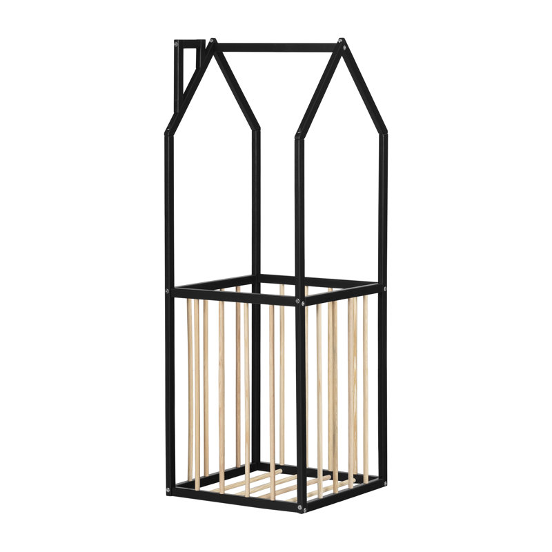 Scandinavian Black and Natural Wood House-Shaped Toy Storage Unit
