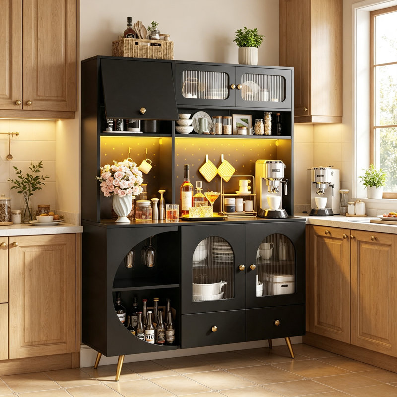 176cm Kitchen Pantry, Black