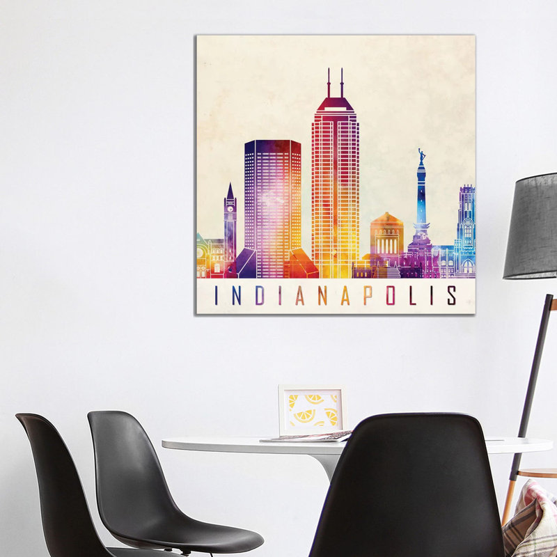 Indianapolis Landmarks Watercolour by Paul Rommer - Wrapped Canvas Painting, 93.98cm H x 93.98cm W x 1.91cm D