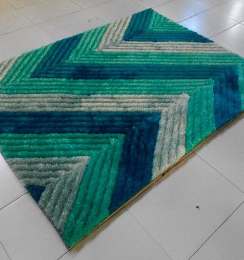 Tapis bleu/vert, 5 pi 3 po x 7 pi 2 po