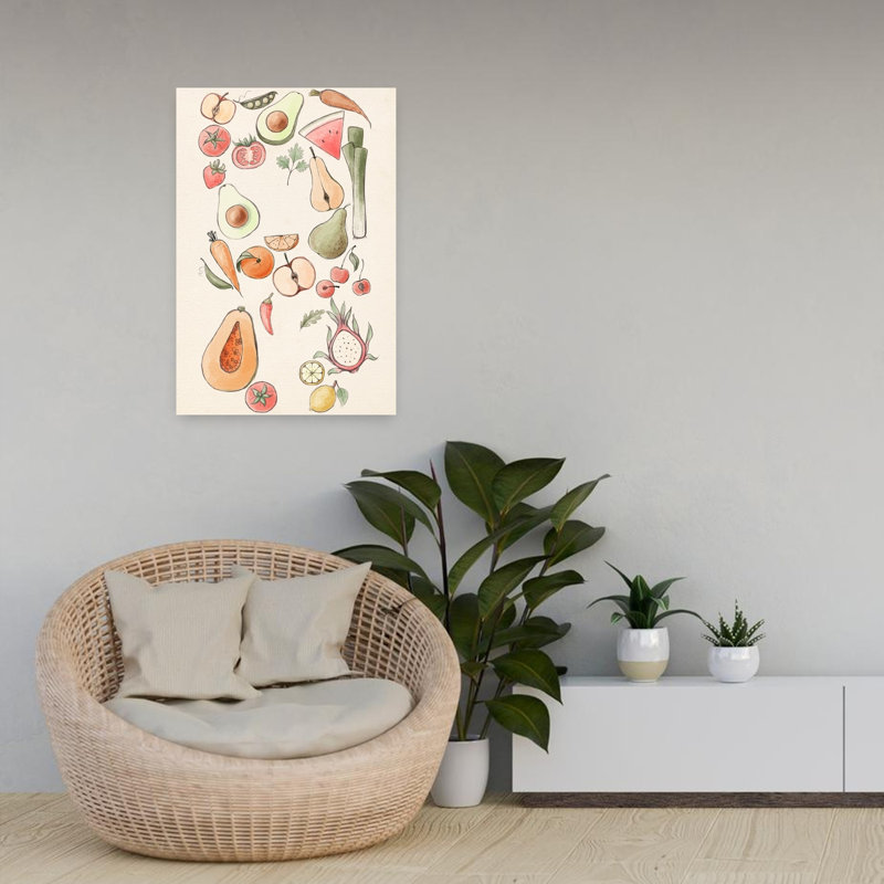 Art mural contemporain coloré avec des fruits sains, H 24 po x l 16 po