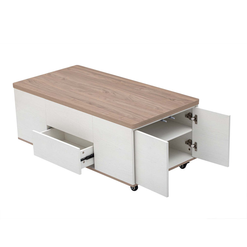 Modern Lift Top Coffee Table Multifunctional Table with Drawers & Shelves