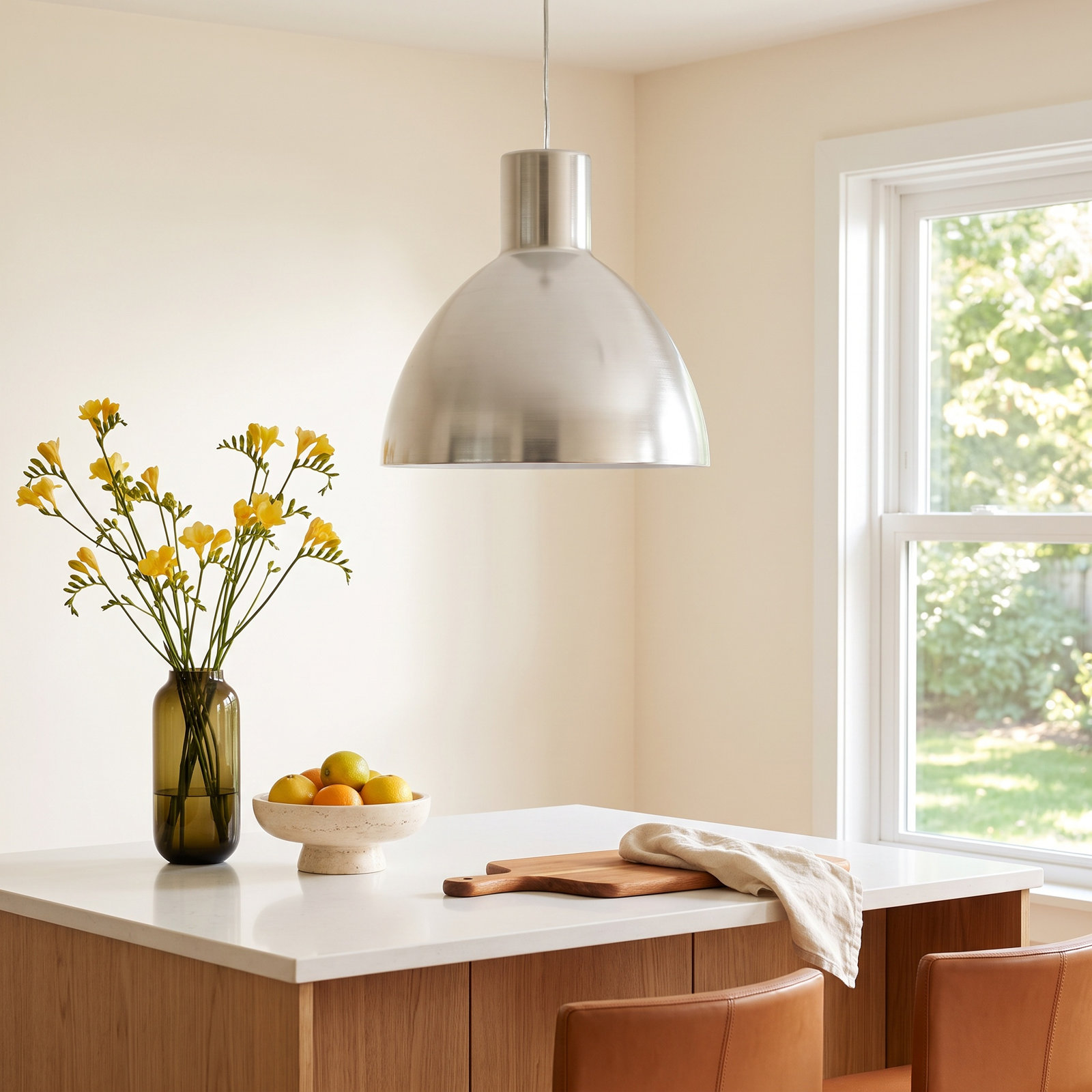 Wava Single Light Metal Dimmable Pendant, Nickel, 13.75" H x 13.75" W x 13.75" D