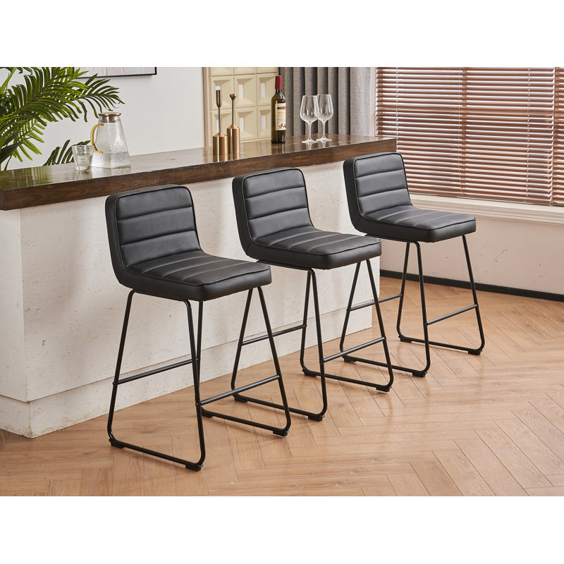 Upholstered Counter Stool with Metal Frame, Black