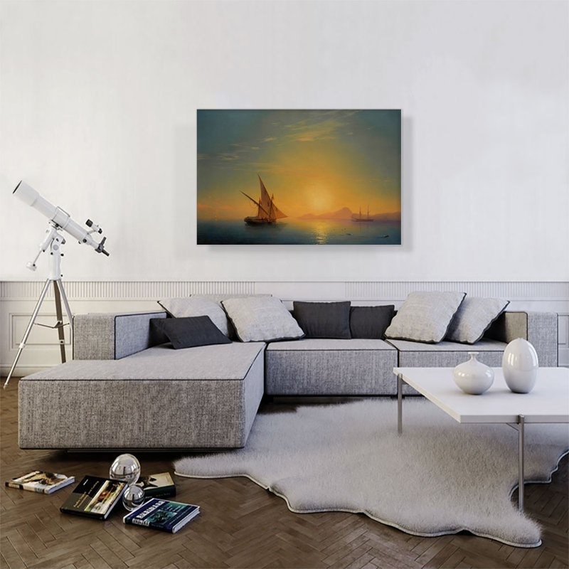 Coucher de soleil sur Ischia 1857 par Ivan Aivazovsky, reproduction d'art sur toile tendue, H 26 po x l 40 po x 1,5 po