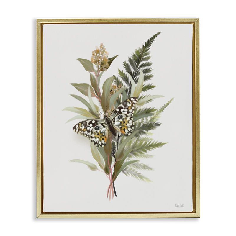 Cadre flottant Butterfly Grove Forest Ferns, design par House Fenway, H 31 po x l 25 po, Cadre flottant métallique doré