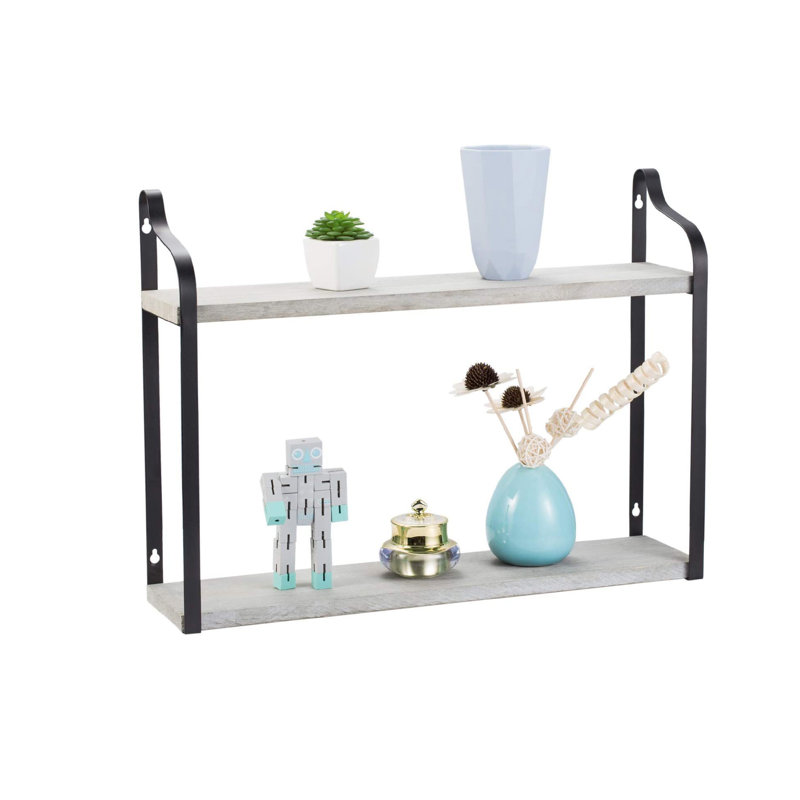 2-Tier Floating Wall Mounted Shelves Rustic Wood Storage Shelf