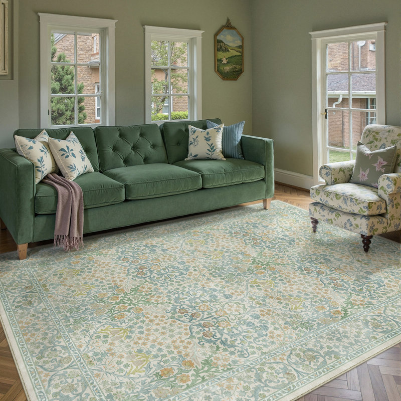 Alora Machine Washable Vintage Floral Area Rug With Non-Slip Backing, Rectangle 6' x 9'