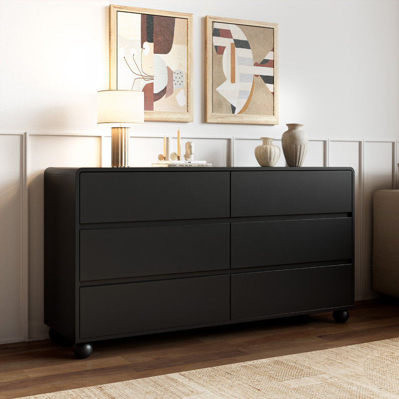 Commode 6 tiroirs, l 55,1 po, Noir