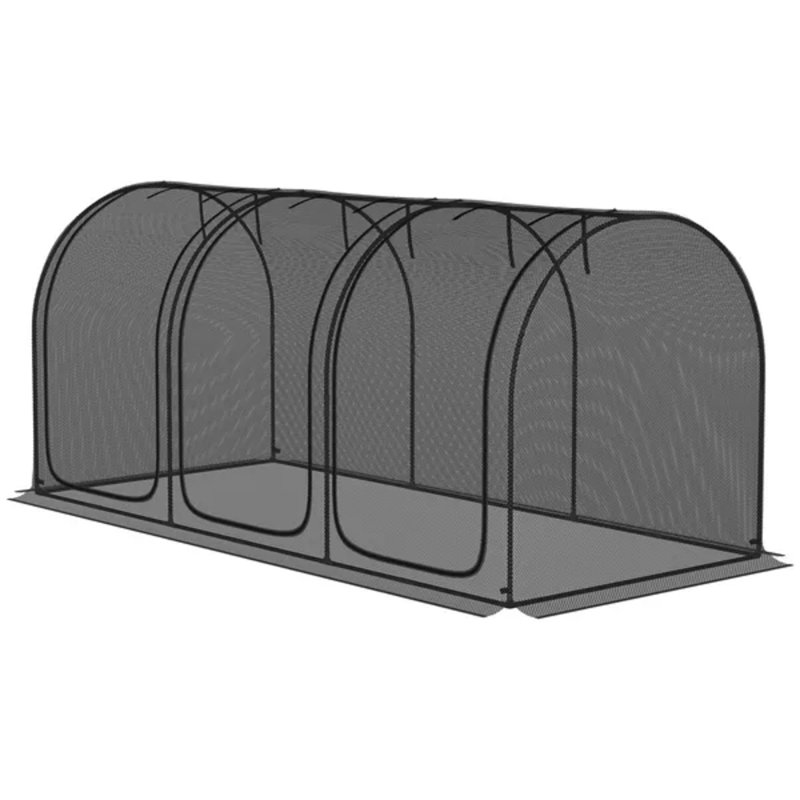 Cage de culture 9 pi x 4 pi, tente de protection des plantes avec trois portes à fermeture à glissière, sac de rangement et 4 piquets de sol, noir