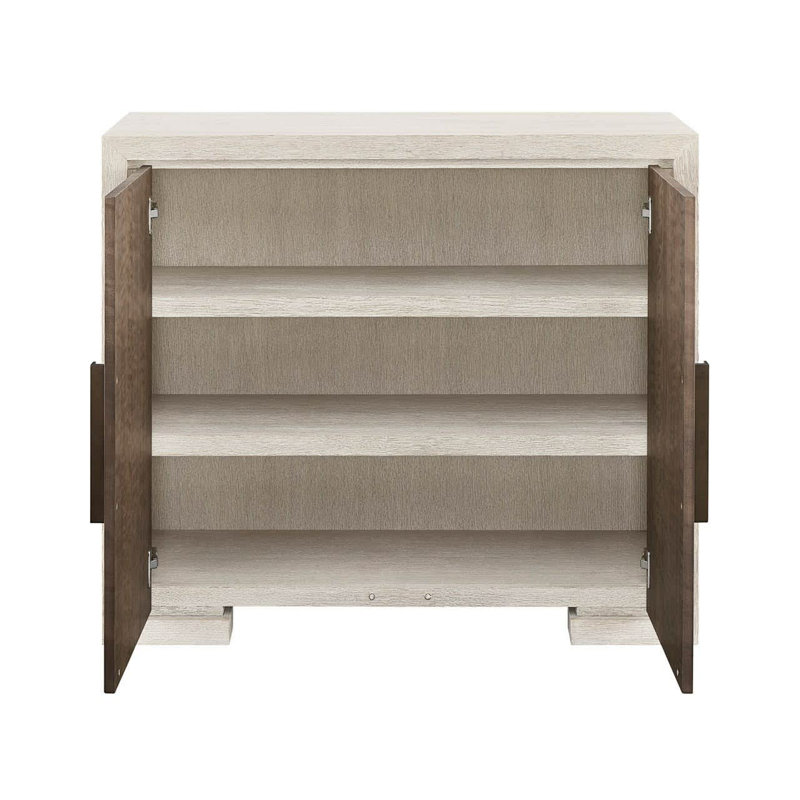 Modern Veil 42" Wide Veil Oak and Figured Haze Walnut Soft Close Doors Hall Chest, Cream