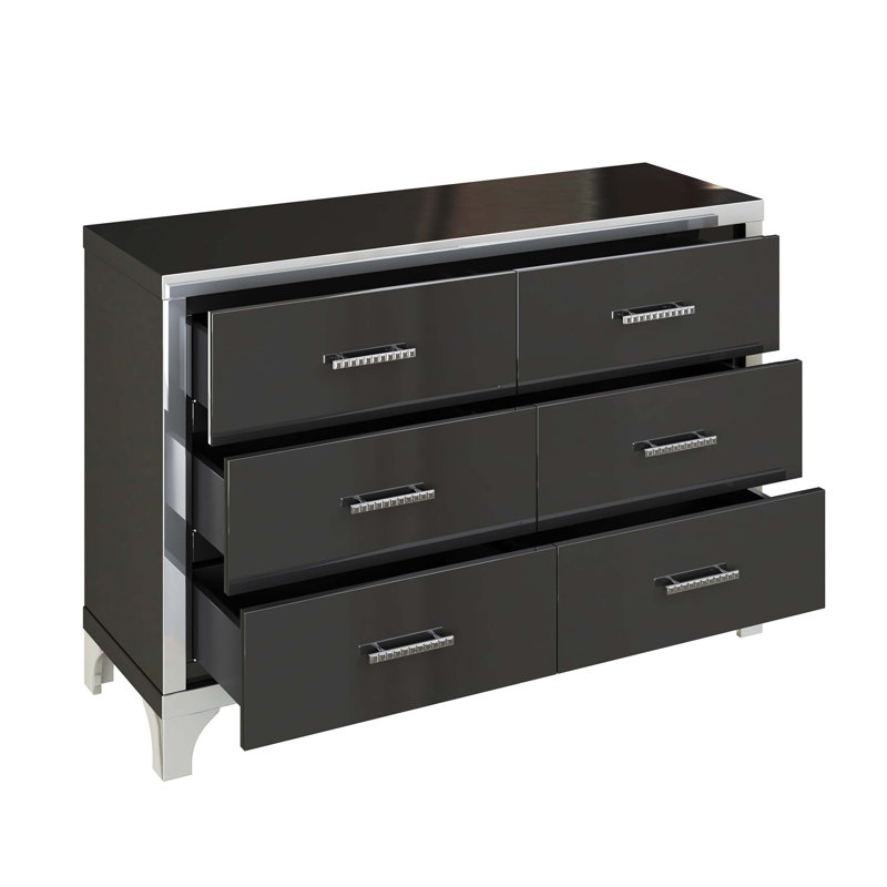Commode élégante à 6 tiroirs avec poignées en métal et surface en miroir pour une utilisation efficace de l'espace et une vie élégante