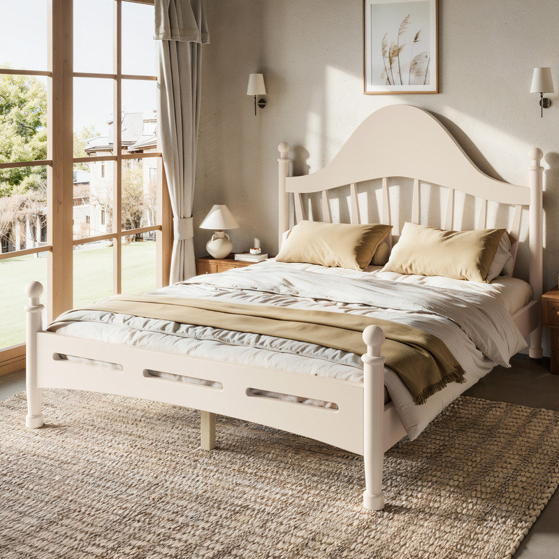 Lit plateforme double avec tête de lit chic, structure de lit en bois massif avec support à lattes, pas de sommier tapissier nécessaire