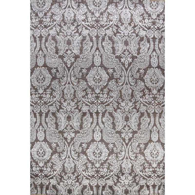 Tapis unique gris noué à la main 8 pi x 10 pi 3 po New Age