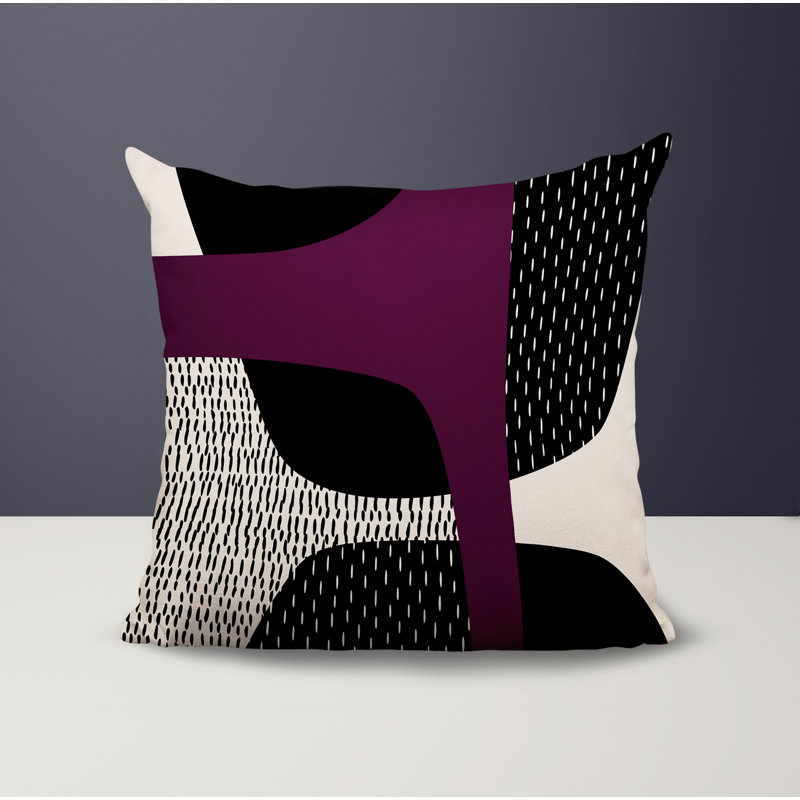 Coussin carré intérieur / extérieur pia, H 19 po x l 19 po, Mauve / noir / blanc cassé