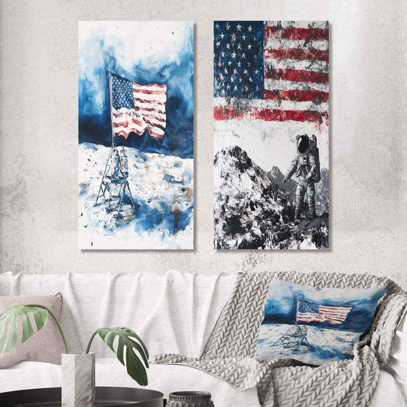 Abstrait Apollo 13 Mission Moon Conquest I - White Lunar, impression murale 2 pièces, 40" H x 40" W