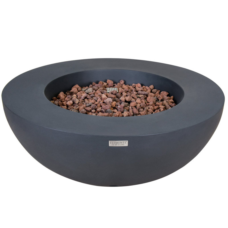Lunar Bowl 42" Round Concrete Fire Pit Table, Dark Gray, Natural gas