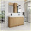 Ensemble de meuble-lavabo autoportant en chêne clair 60 po avec armoire à linge haute 60 po, rangement très grand, lavabos intégrés en résine