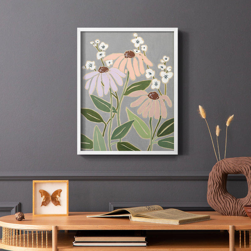 «Woodblock Floral I», reproduction encadrée - bois massif, Blanc, H 28 po x l 22 po