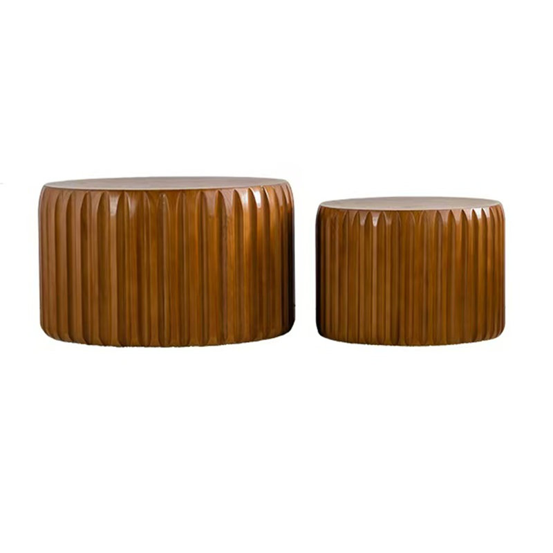 Ensemble de 2 tables basses rondes cannelées - Table gigogne en bois massif et panneau de fibres à densité moyenne (26,77 po / 19,69 po)