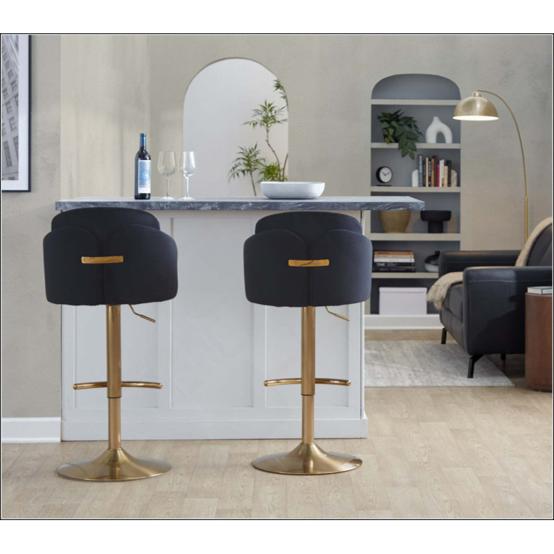 Tabouret de bar réglable en métal avec repose-pieds rond en métal - ensemble de 2, Siège noir / cadre doré