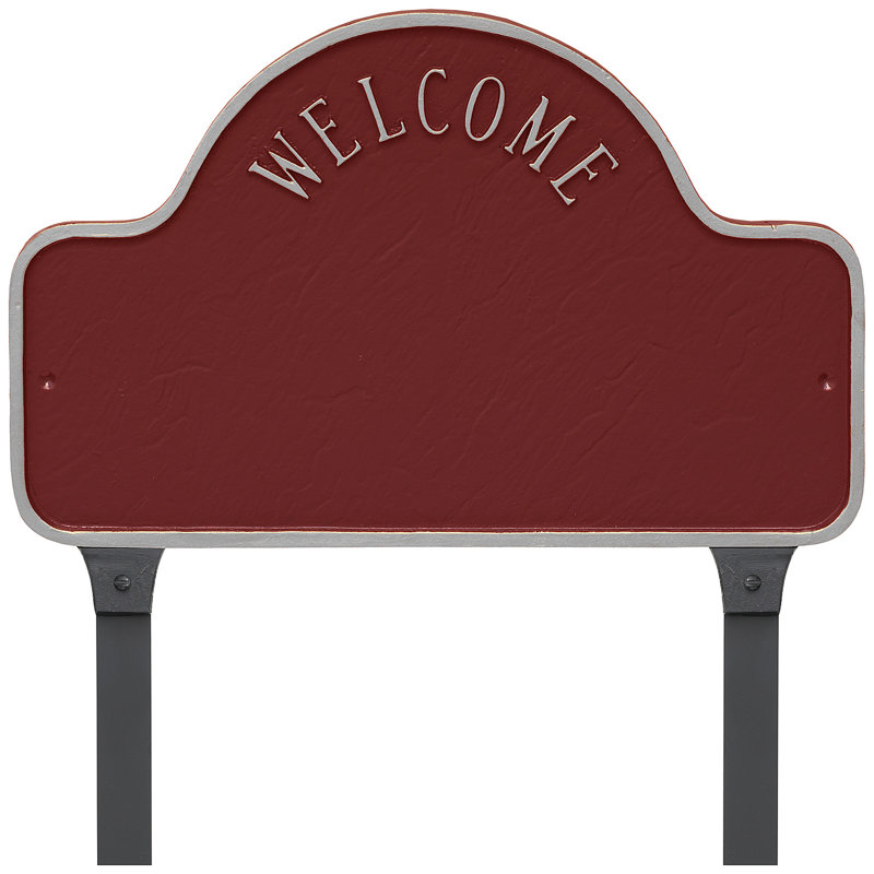 Lexington Welcome 3-Line Lawn Address Sign, Brick Red/Silver, Yes