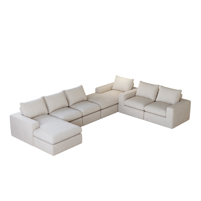 Canapé modulaire avec méridienne Corduroy Cloud, Velours côtelé beige