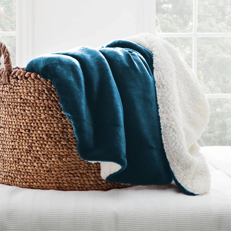 Ultra-Soft Sherpa Fleece Blanket(Reversible), Teal, 240cm x 200cm