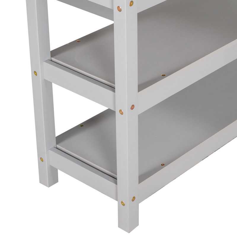 Lit mezzanine simple avec tablette de rangement et bureau en gris - bois massif pour un poste de travail efficace, Lit simple