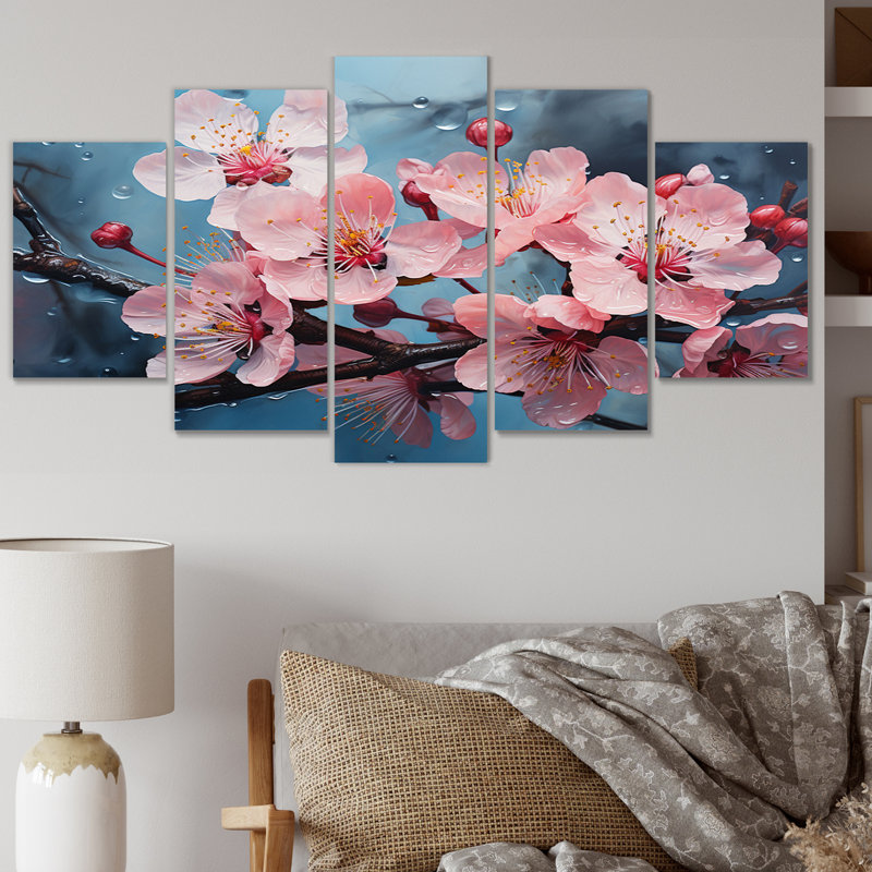 «Japon Art Sakura Dream», reproduction d'art sur toile - 5 panneaux
