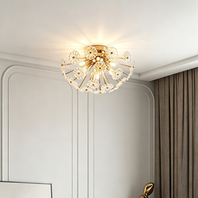 6‑Light Gold Flush Mount Ceiling Light 19.7" Modern Flower Glass Ceiling Light for Bedroom Living Room Hallway